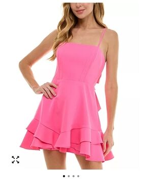 City Studio Hot Pink Spaghetti-Strap Ruffle Mini Dress